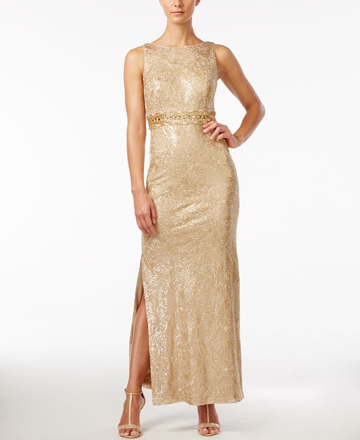 Calvin Klein Sequined Sleeveless Cowl-Back Gown & Reviews - Dresses - Women  - Macy's
