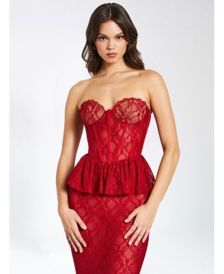 Women's Quennell Burgundy Lace Corset Maxi Dress