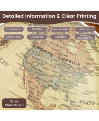 8 Inch Illuminated World Globe Night Light up Globe Lamp with Wooden Stand and HD Map