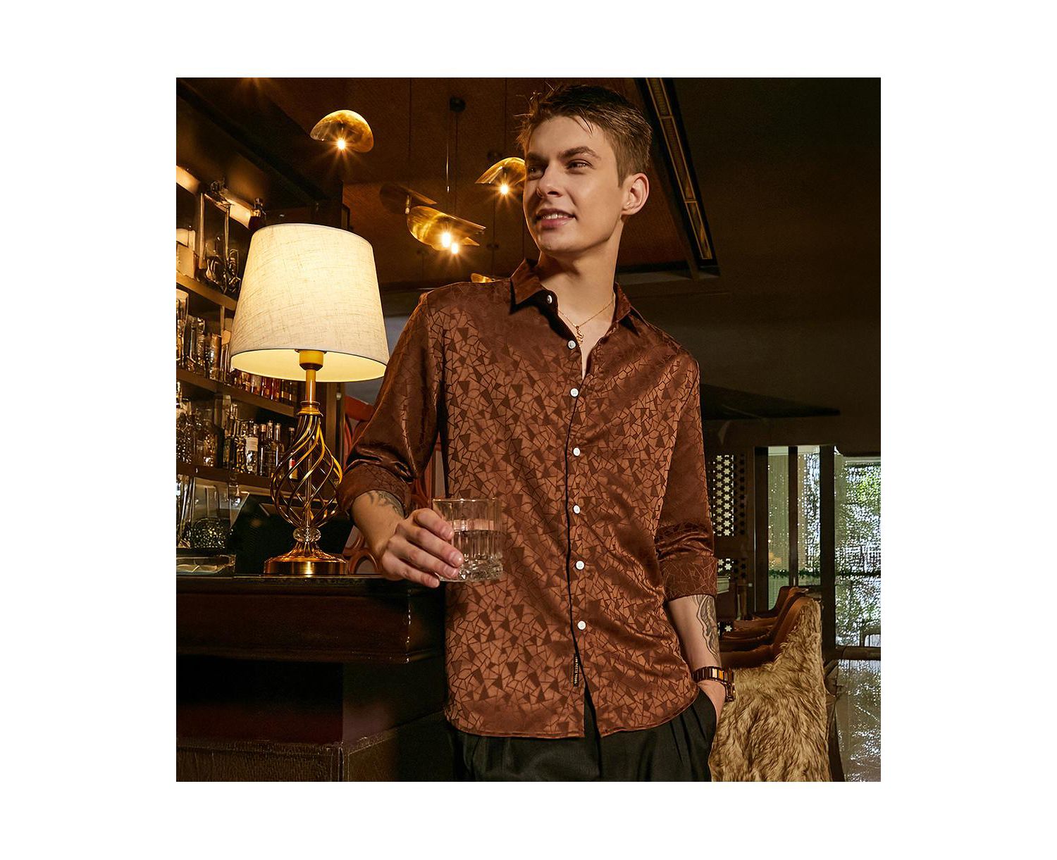 Men's Chocolate Brown Mozaic-Tactile Shirt