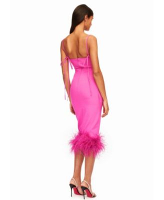 Women Fiona Fuchsia Feather Trim Bottom Maxi Dress