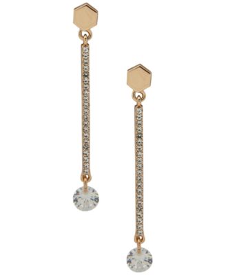 DKNY - Cubic Zirconia and Crystal Glass Stone Hex Pave Bar Linear Earrings
