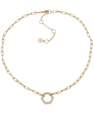 DKNY - Glass Crystal Stone Pave Hex Pendant Necklace