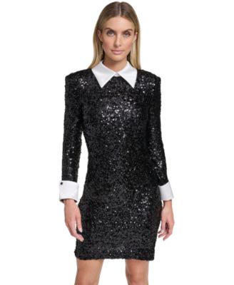 Women's Sequin Embellished Collared Dress
