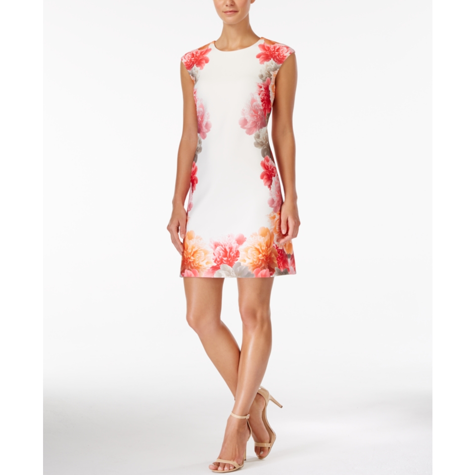 Calvin Klein Cap Sleeve Floral Print Sheath Dress   Dresses   Women