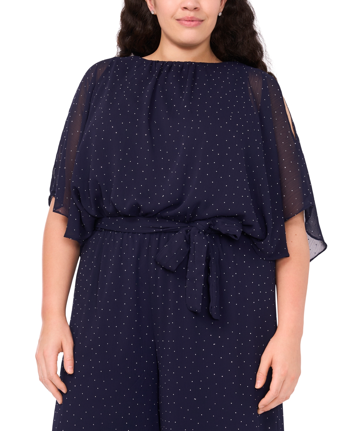 Msk Plus Size Rhinestone Overlay Boat Neck Jumpsuit In Blue