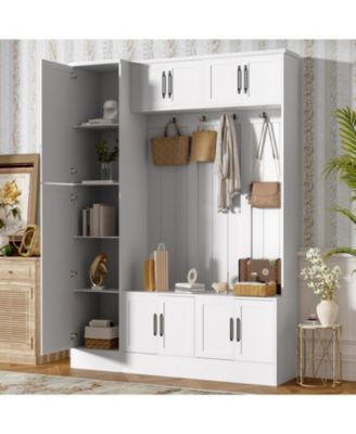 Modern Hall Tree with Shoe Storage, Bench, Hooks & Shelf