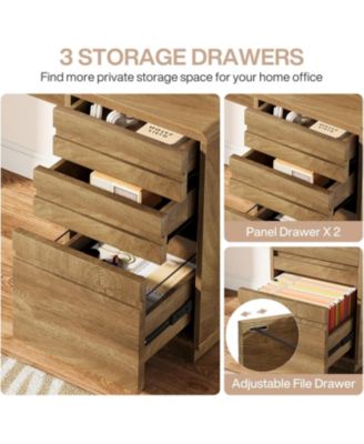 Gaming Desk, Computer Desk with 3 Drawers, Farmhouse Study Table with Storage Cabinet