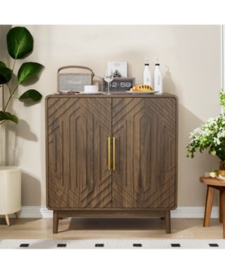 Storage Cabinet With Carved 2 Door Adjustable Layer Board