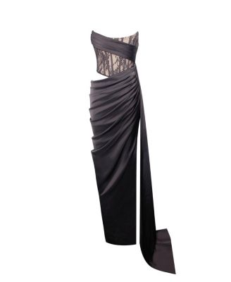 Women's Callie Black Lace Satin Corset High Slit Gown