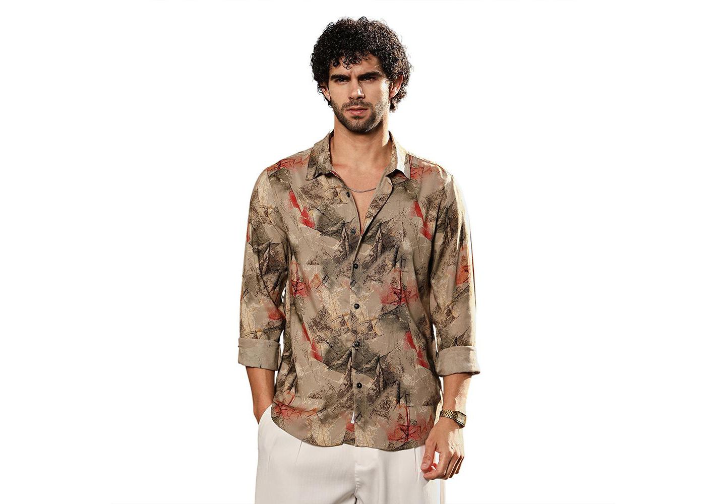 Мужская рубашка Cahoot Campus Sutra Camel Beige Pigme-Strokes, цвет: Бежевый — фото 1