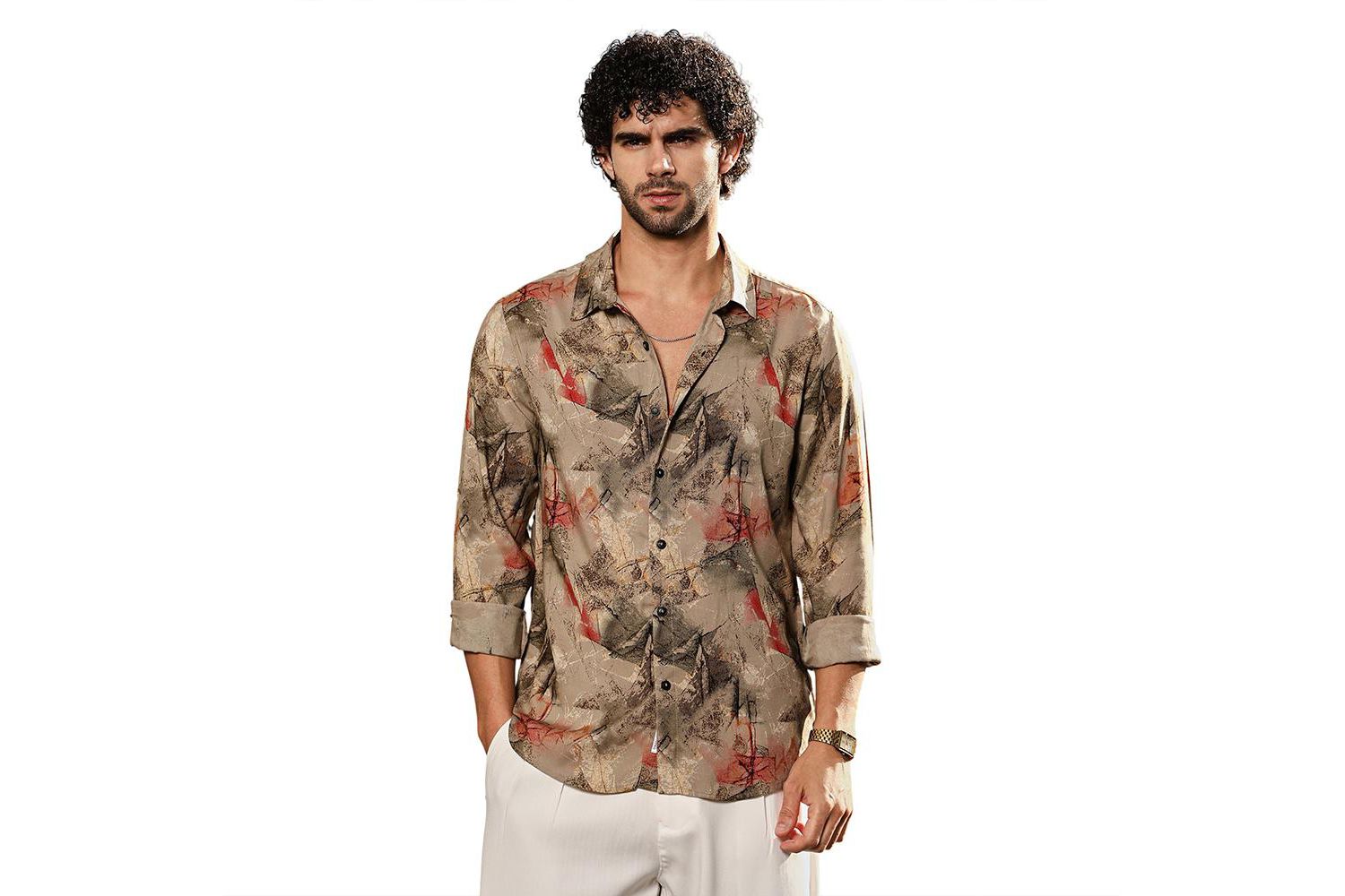 Men's Camel Beige Pigme-Strokes Shirt