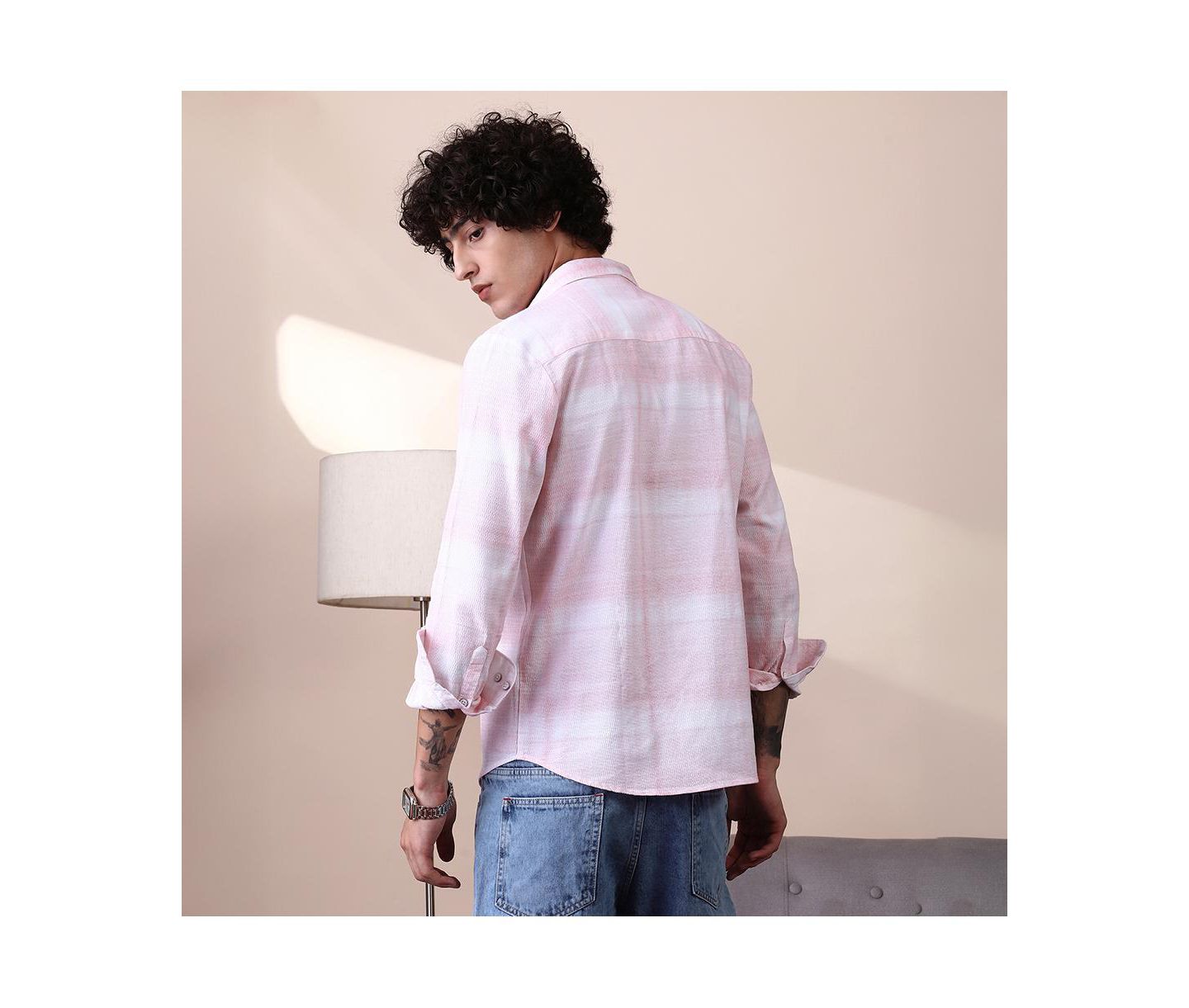 Мужская рубашка Cahoot Campus Sutra Rose Pink & Daisy White Velobrush-Tactile, цвет: Розовый — фото 4