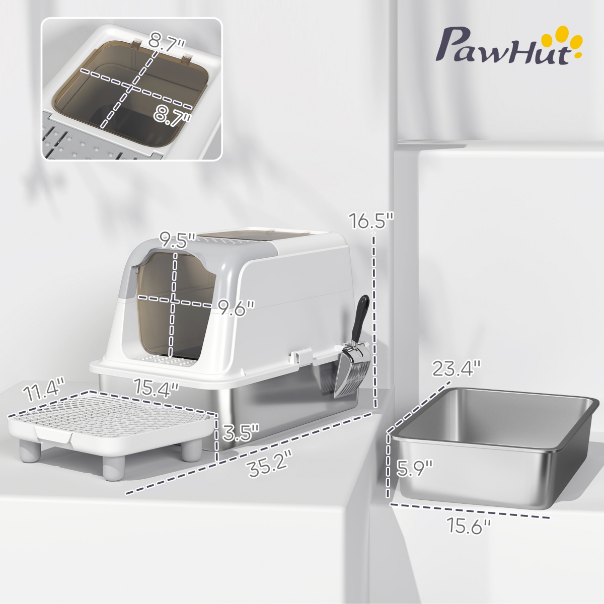 PawHut Stainless Steel Litter Box with Lid, Extra Large Cat Litter Box