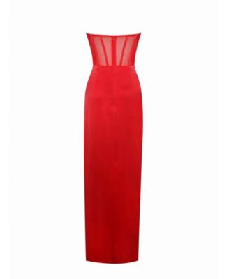 Women's Talia Red Satin Lace Corset Maxi Dress