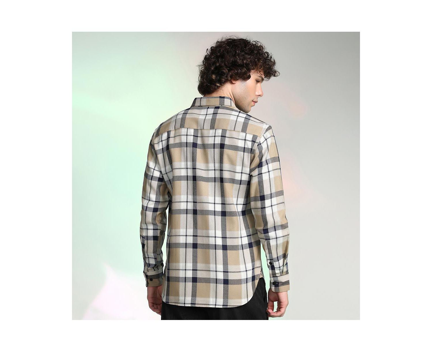Men's Sand Beige Shadow-Checkered Shirt