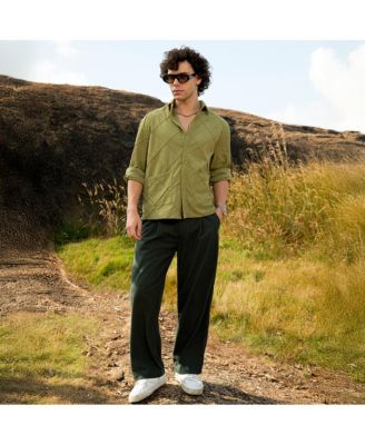 Men's Pistachio Green Grid-Corduroy Shirt