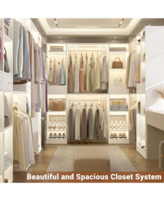 58" - 90'' W MDF/Metal Closet System with 2 Drawers, 3 Hanging Rods and Shelves Large Walk-in Closet Organizer
