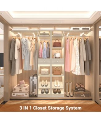 58" - 90'' W MDF/Metal Closet System with 2 Drawers, 3 Hanging Rods and Shelves Large Walk-in Closet Organizer