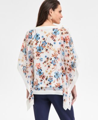 Petite Floral Printed Pull-On Poncho Top, Macy's Exclusive
