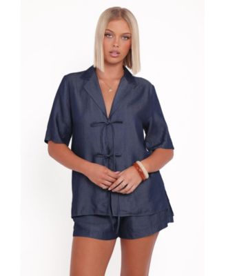 Women's Aaliyah Chambray Tie Front Top