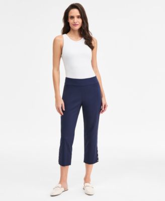 Women's Side-Button Pull-On Capri Pants