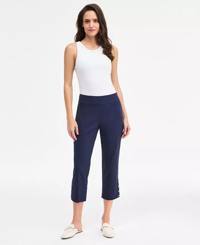 Women's Side-Button Pull-On Capri Pants
