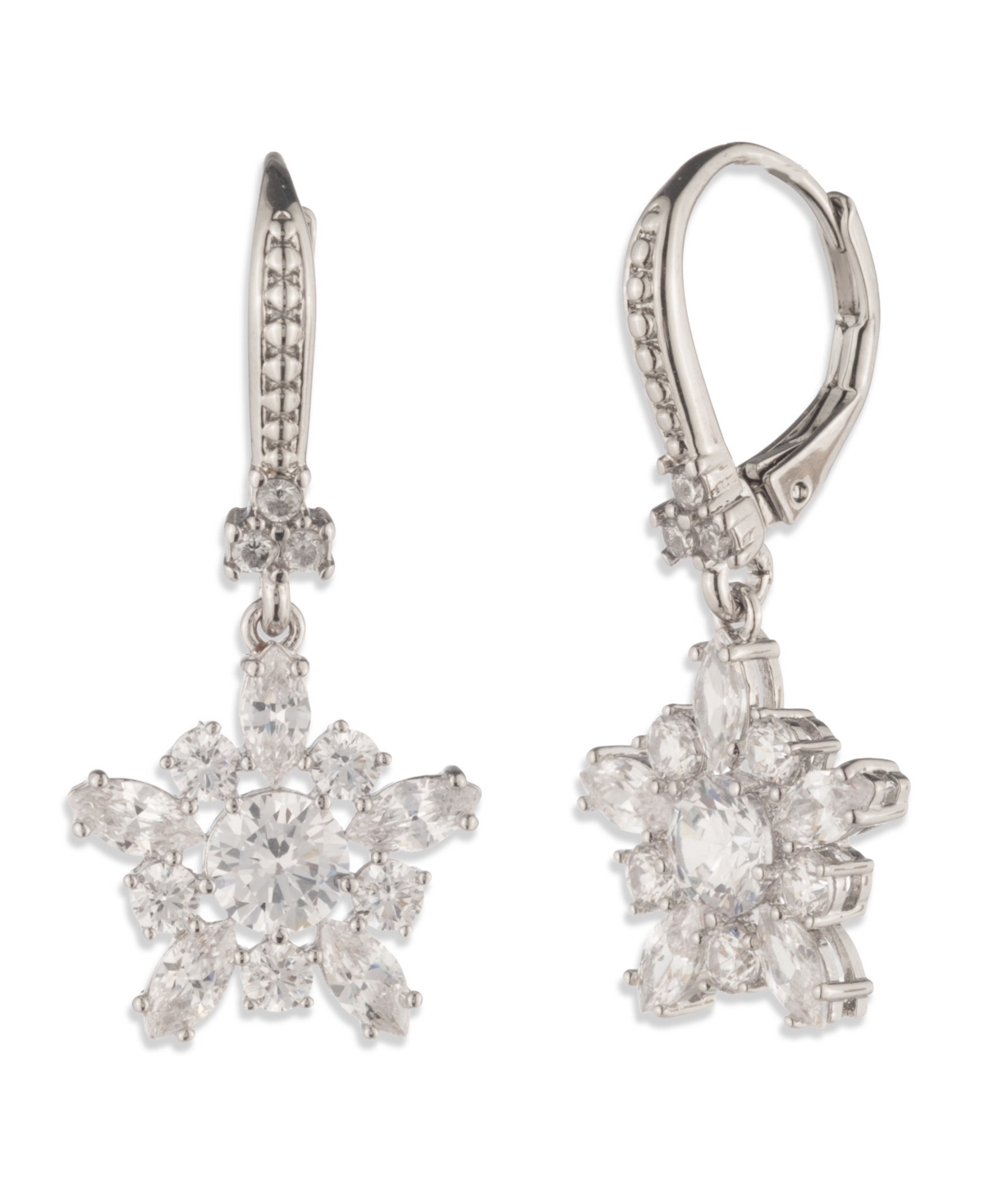 Marchesa Cubic Zirconia Silver-Tone Star Drop Earrings