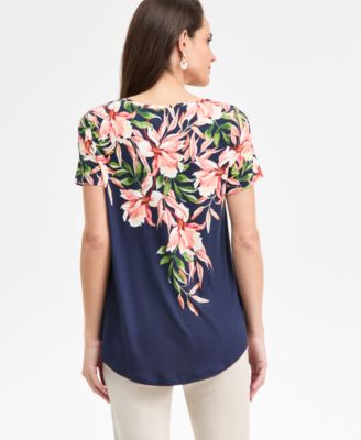 Petite Christa Cascade Floral Print Top, Macy's Exclusive