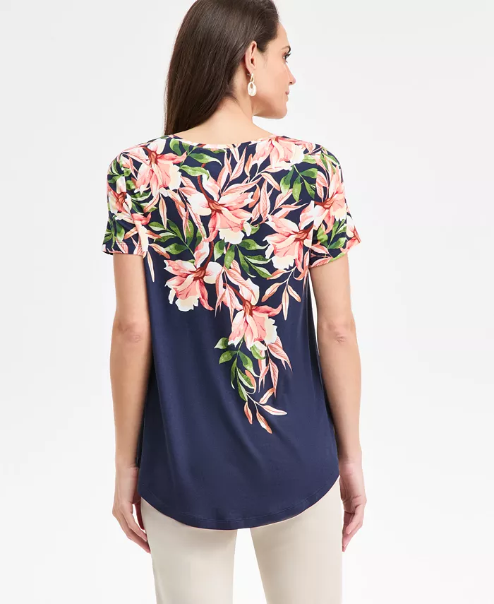 Women's Printed Scoop-Neck Short Sleeve Top - thumbnail 5