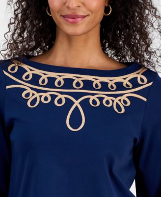 Women's Cotton Soutache 3/4-Sleeve Top, Macy's Exclusive