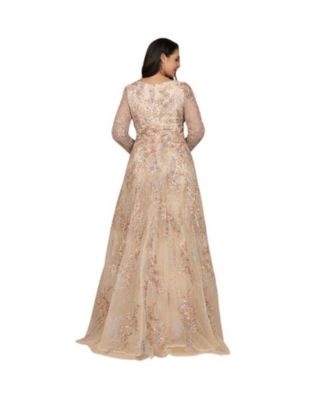 Women's Lace Long Sleeve Gown with Overskirt