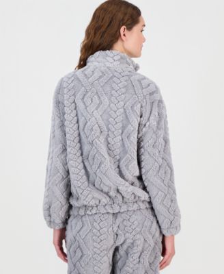 Juniors' Embossed Sherpa Quarter-Zip Sweatshirt