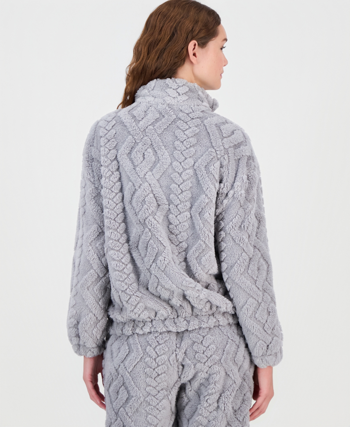 Rebellious One Juniors' Embossed Sherpa Quarter-zip Sweatshirt In Gray