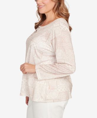 Plus Size Printed Long Sleeve Embellished Top