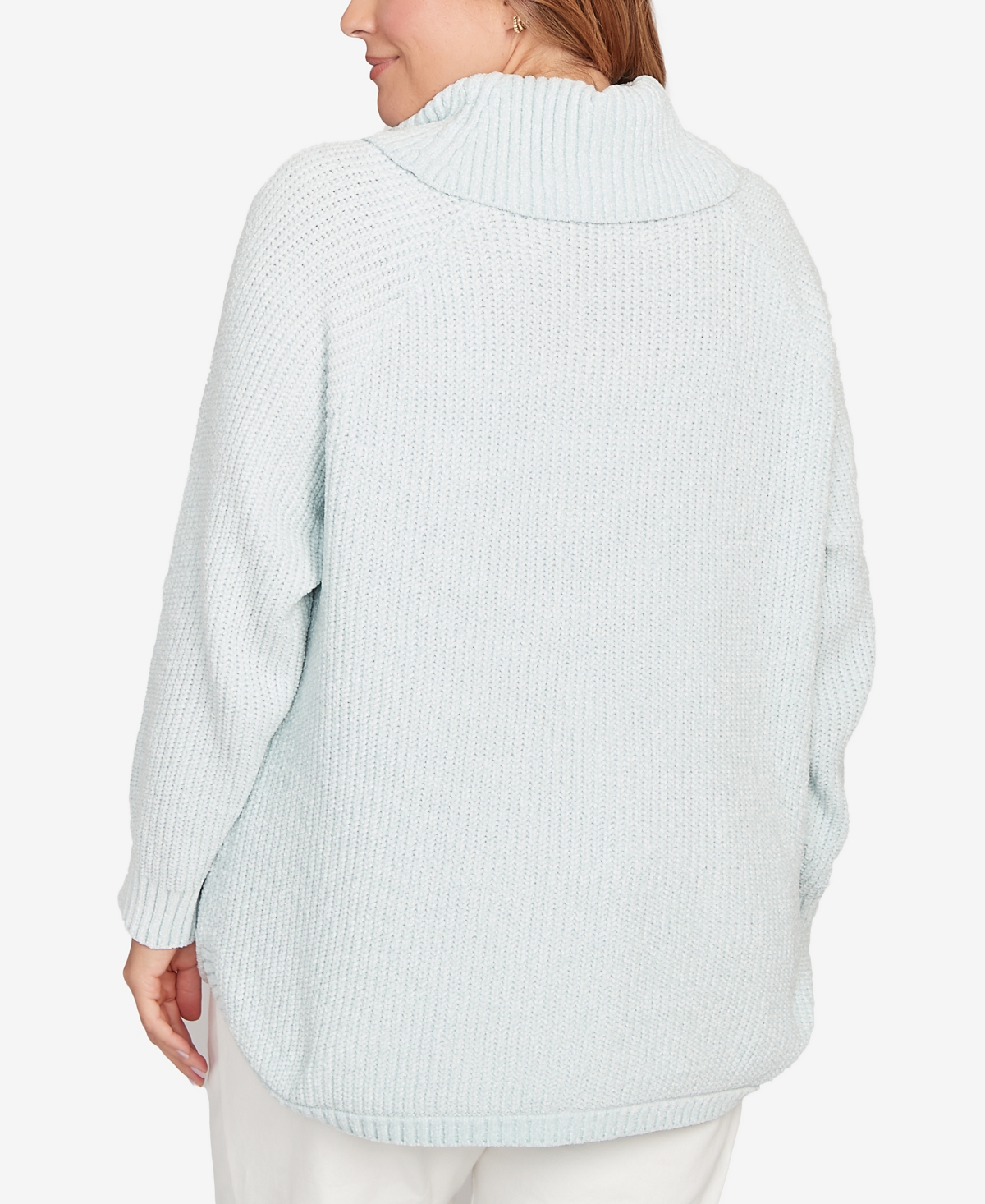 Hearts Of Palm Plus Solid Long Sleeve Chenille Knit Cable Pullover Sweater