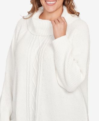 Plus Size Solid Long Sleeve Chenille Knit Cable Pullover Sweater
