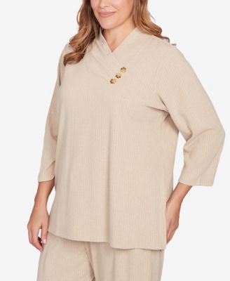 Plus Size Solid Long Sleeve Textured Pullover Sweater