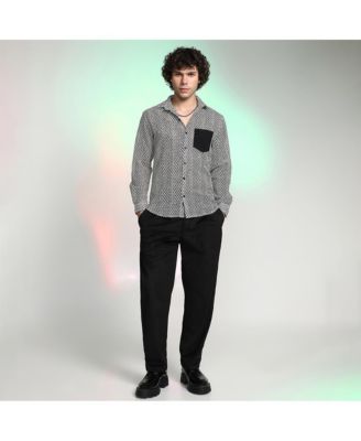 Men's Onyx Black & Cream White Zig-Zag Block Shirt