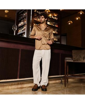 Men's Sand Beige Solid Satin Shirt