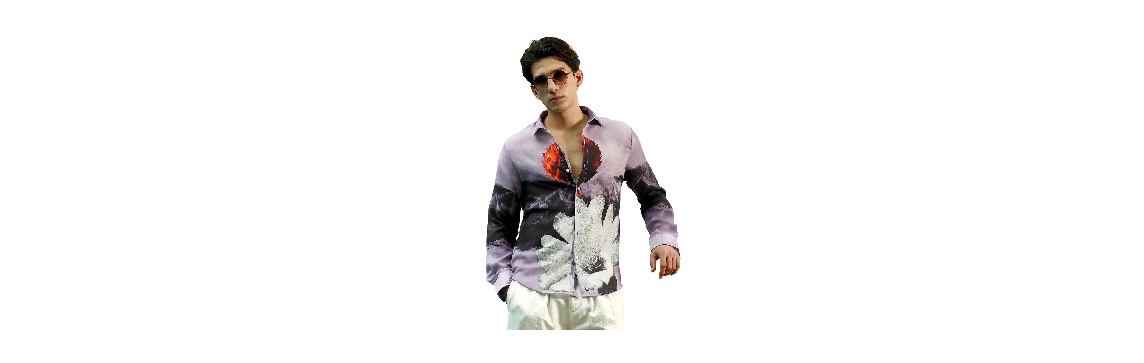 Campus Sutra Men's Purple Floral Printed Shirt With Spread Collar