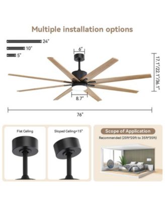 76-inch Modern and Simple Black 8-Blade Ceiling Fans with Remote Control and Lighting Kit