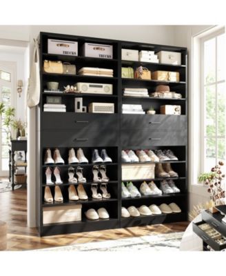 8-Tier Shoe Rack with 2 Drawers, 80'' High Wooden Shoe Cabinet with Adjustable Shelves