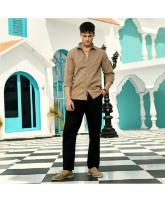 Men's Ash Brown Grid-Check Tactile Shirt