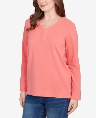 Petite Luxe Rib V-Neck Button Accent Knit Top