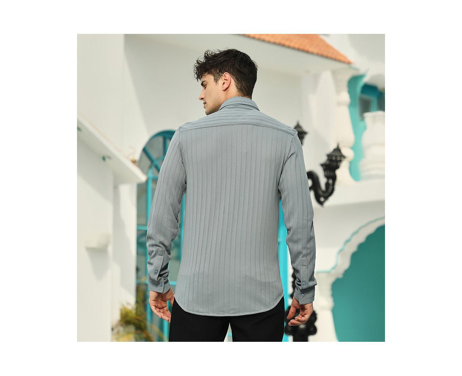 Men's Coin Grey Chevron-Panel Tactile Shirt