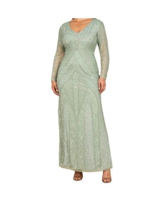 Women's Long Sleeve Geometric Beaded Gown
