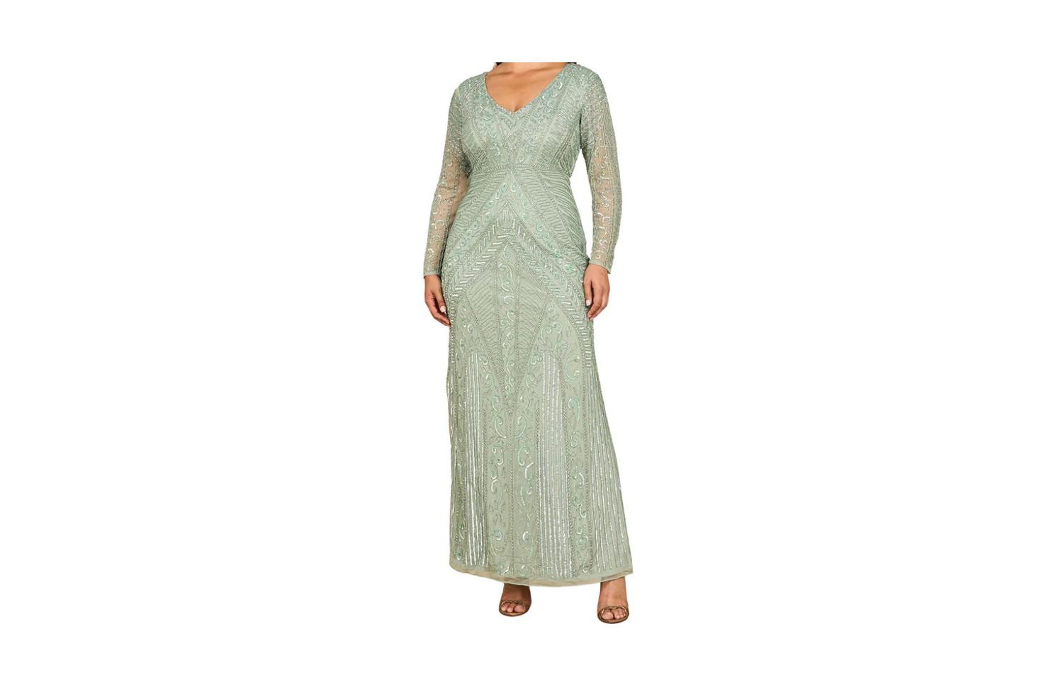 Women's Long Sleeve Geometric Beaded Gown