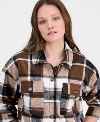 Juniors' Plaid Chest-Pocket Shacket