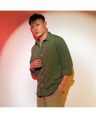 Men's Forest Green Floral-Textured Shirt